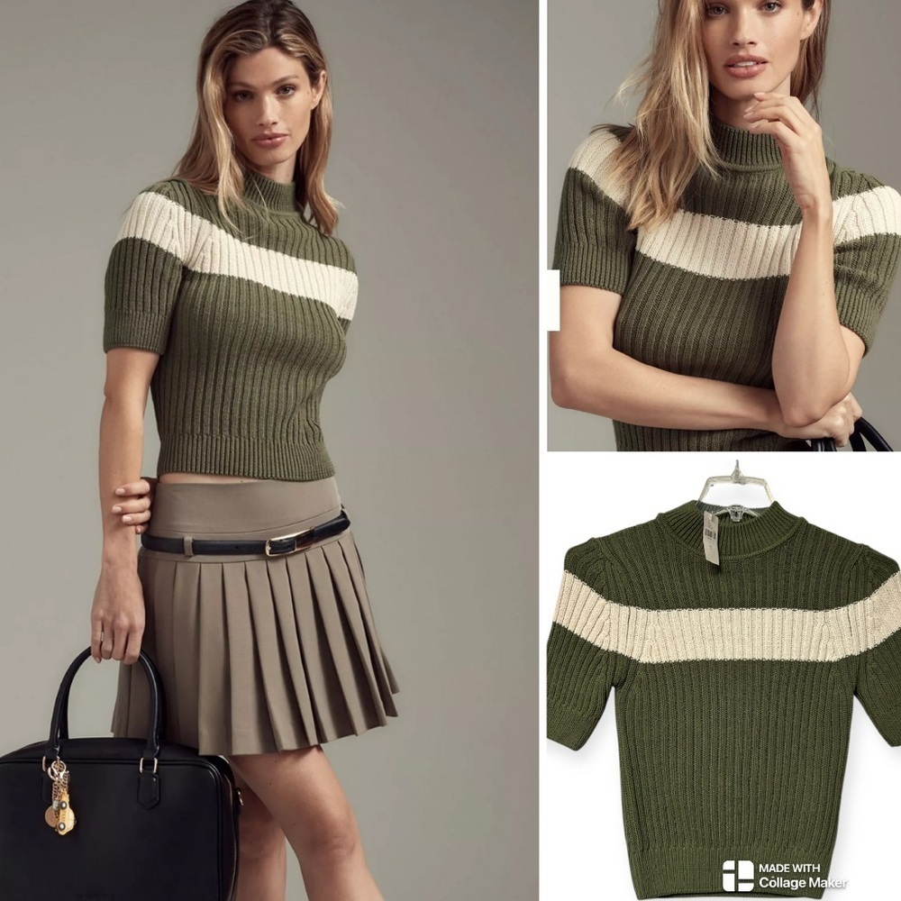 NWT Anthropologie Pilcro Olive Green and Cream Women's Sweater